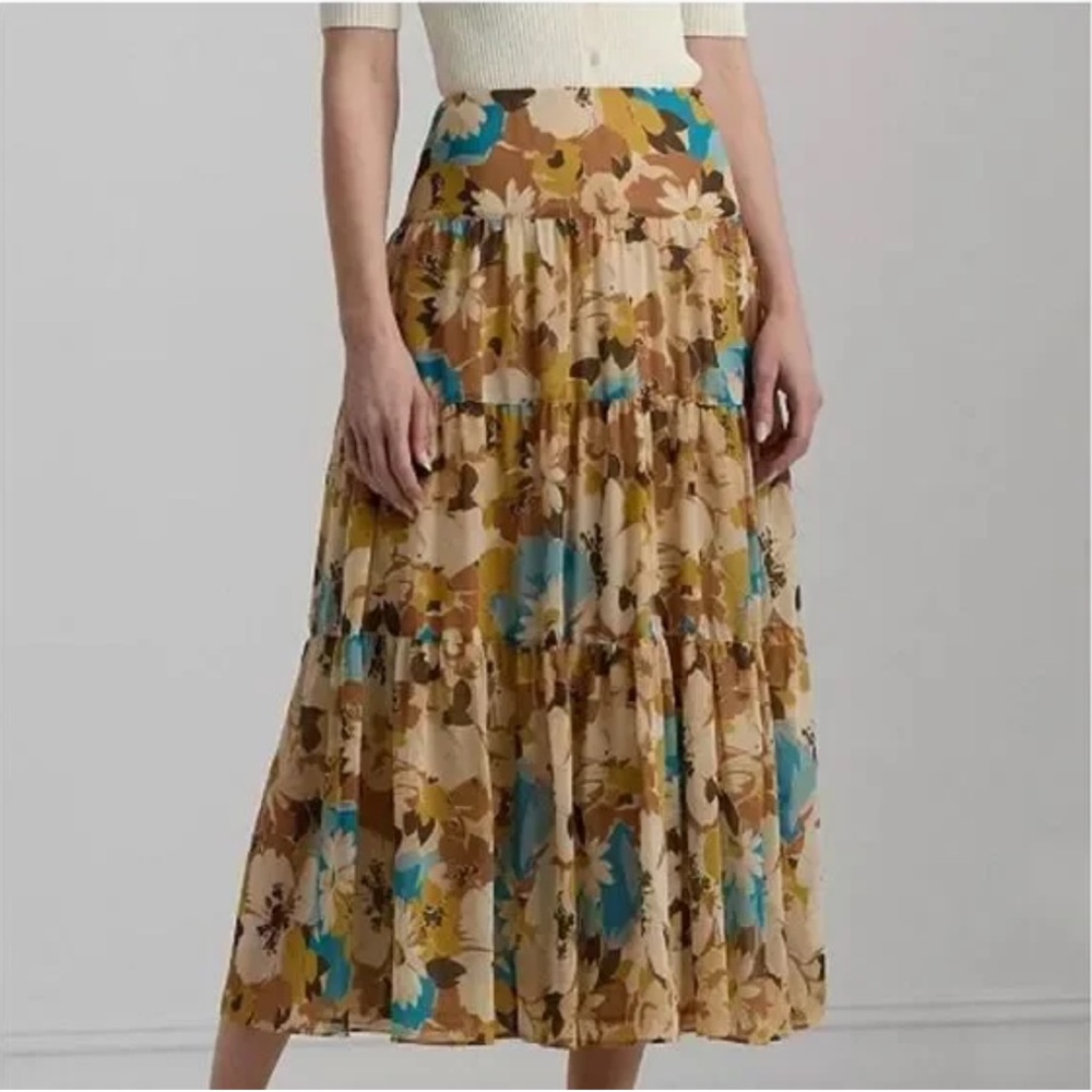Ralph Lauren Black Label Floral Tiered Maxi Skirt in size 4 Petite